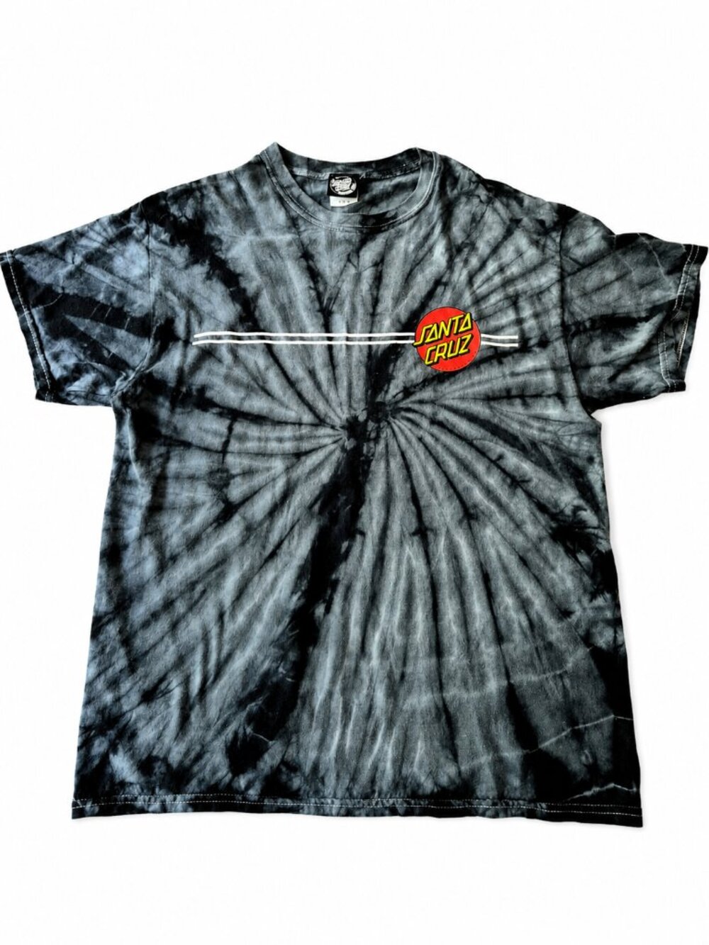 Santa Cruz Men's Black Gray Tie Dye Graphic T-Shirt Size L Skateboard